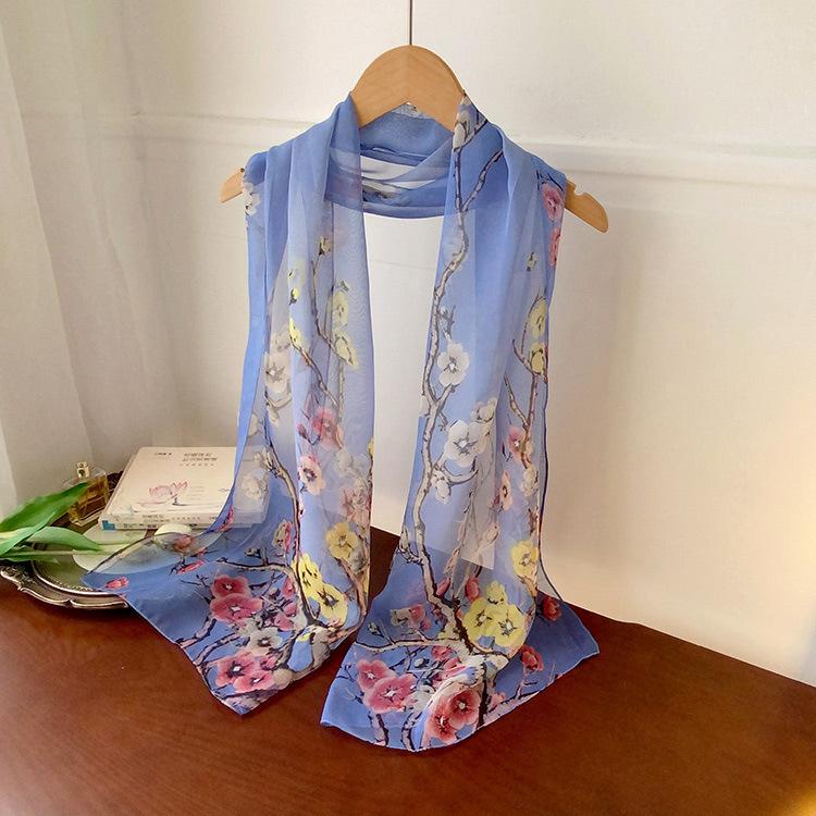 Spring Style Cicada Wings Long Silk Scarf for Women Spring and Autumn Thin Style Fashionable and Versatile Georgette Multi-color Printed Long Scarf