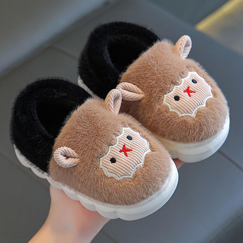Детские хлопковые тапочки, милые домашние теплые нескользящие детские меховые тапочки с героями мультфильмов, модные домашние мягкие тапочки