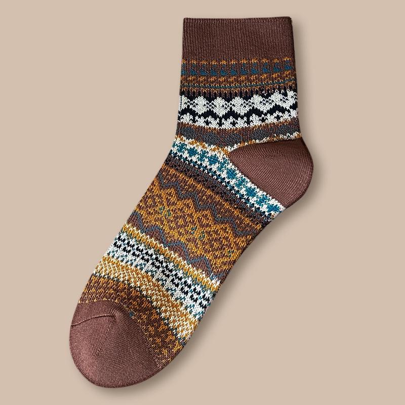 Мужские хлопковые носки средней длины в этническом стиле — толстые, двухспальные, идеально подходят для осени и зимы