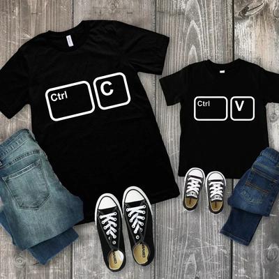 CTRL + C CTRL + V Семейная футболка Папа и Сын Дочь Футболки Смешные Копировать Вставить Подходящие Семейные Наряды Топы Отцовские Футболки
