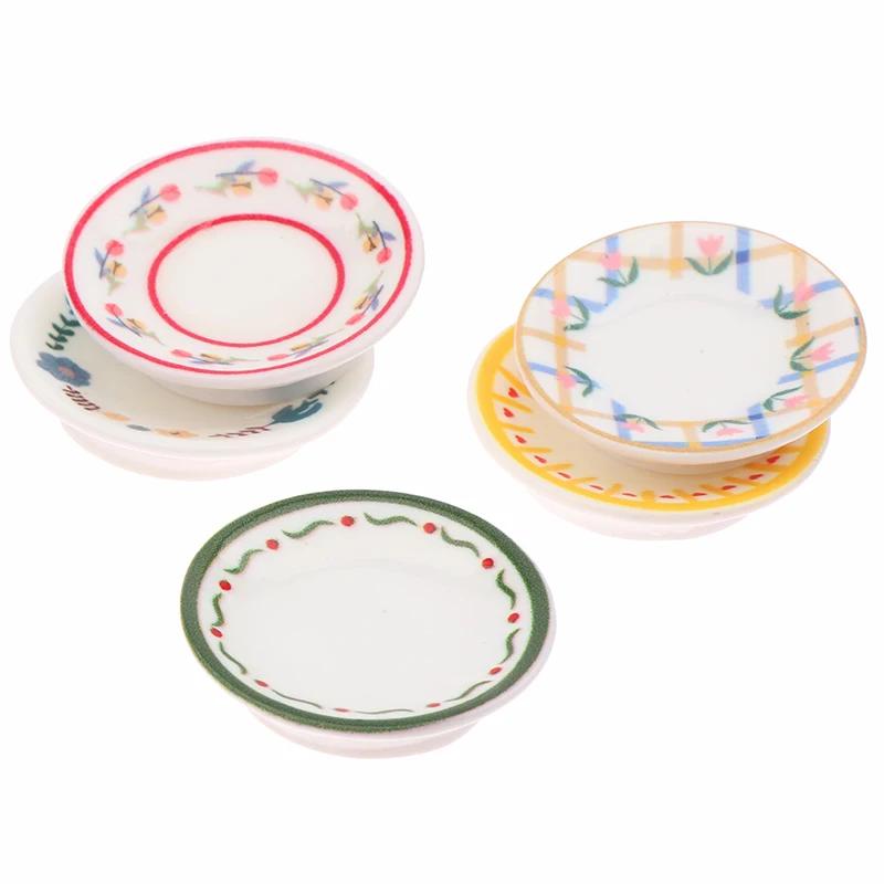 5Pcs 1/12 Dollhouse Mini Simulation Plates Dishes Model Kitchen Accessories For Doll House Decoration Kids Pretend Play Toys