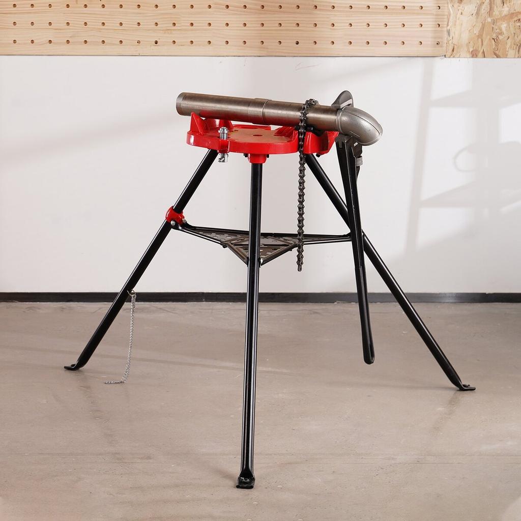 Chain Vise with Tripod Stand | 1/8"-6" Pipe Capacity | 1323 lbs Loading Capacity | Portable Stand with Folding Legs and Tool Tray | Ideal for Plumbing