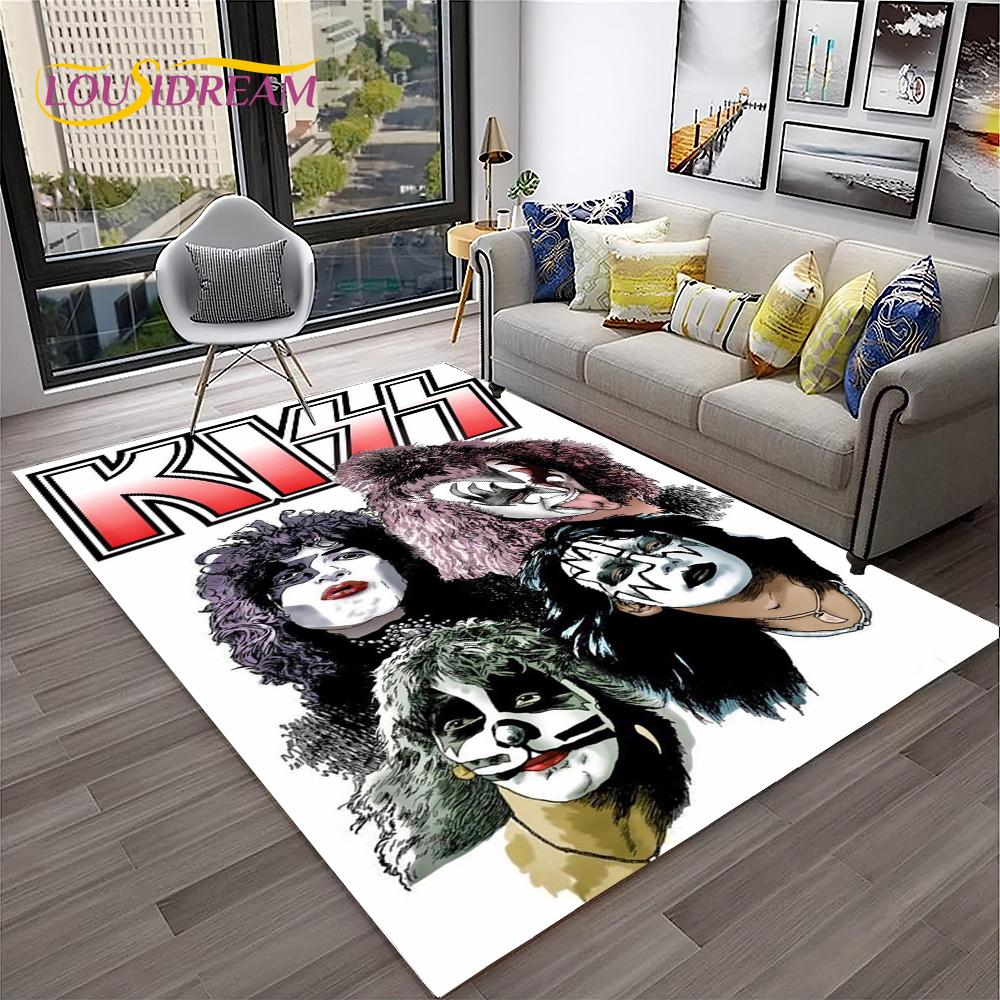 Ковер в стиле ретро KISS Rock Band для дома, гостиной, спальни, игровой комнаты, дивана, кухонного коврика, декор, детский коврик, нескользящий напольный коврик