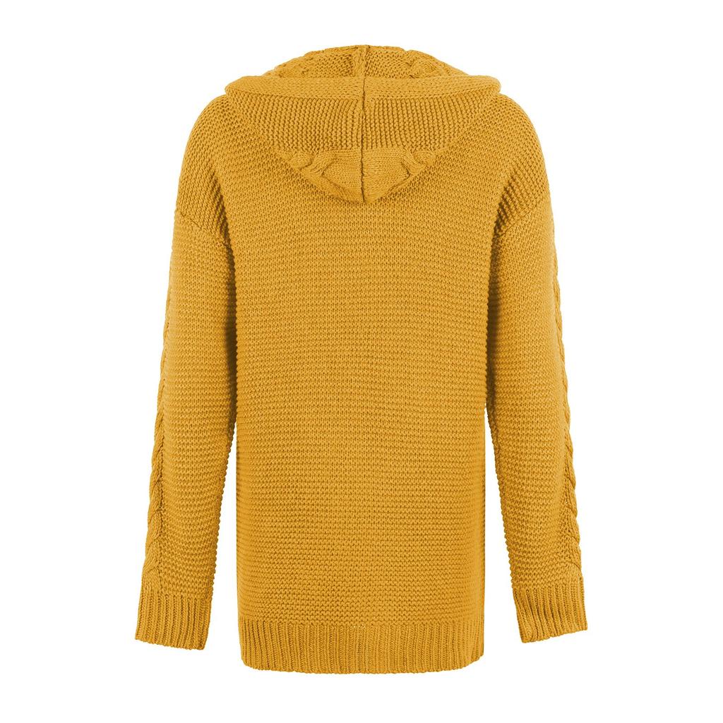 Женская мода вскользь 2022 вязаный однотонный кардиган с капюшоном-свитер пальто