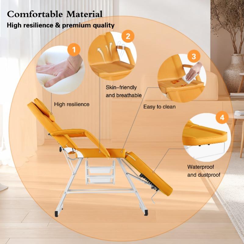 Luxmars Mordern Beatury Bed for Spa Salon Esthetician Chair PU Leather Adjustable Footrest 180 ° Flat for Tatto Eyelash Massage