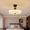 Pre-owned Retro Round Walnut Wood Chandelier for Bedroom or Study - Eye-Protection Ceiling Light