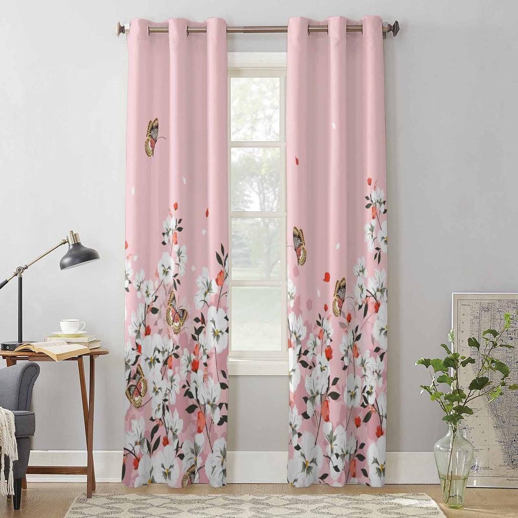 Розовый цветок растение бабочка новые оконные шторы для гостиной кухни Крытый декор оконные занавески подзоры
