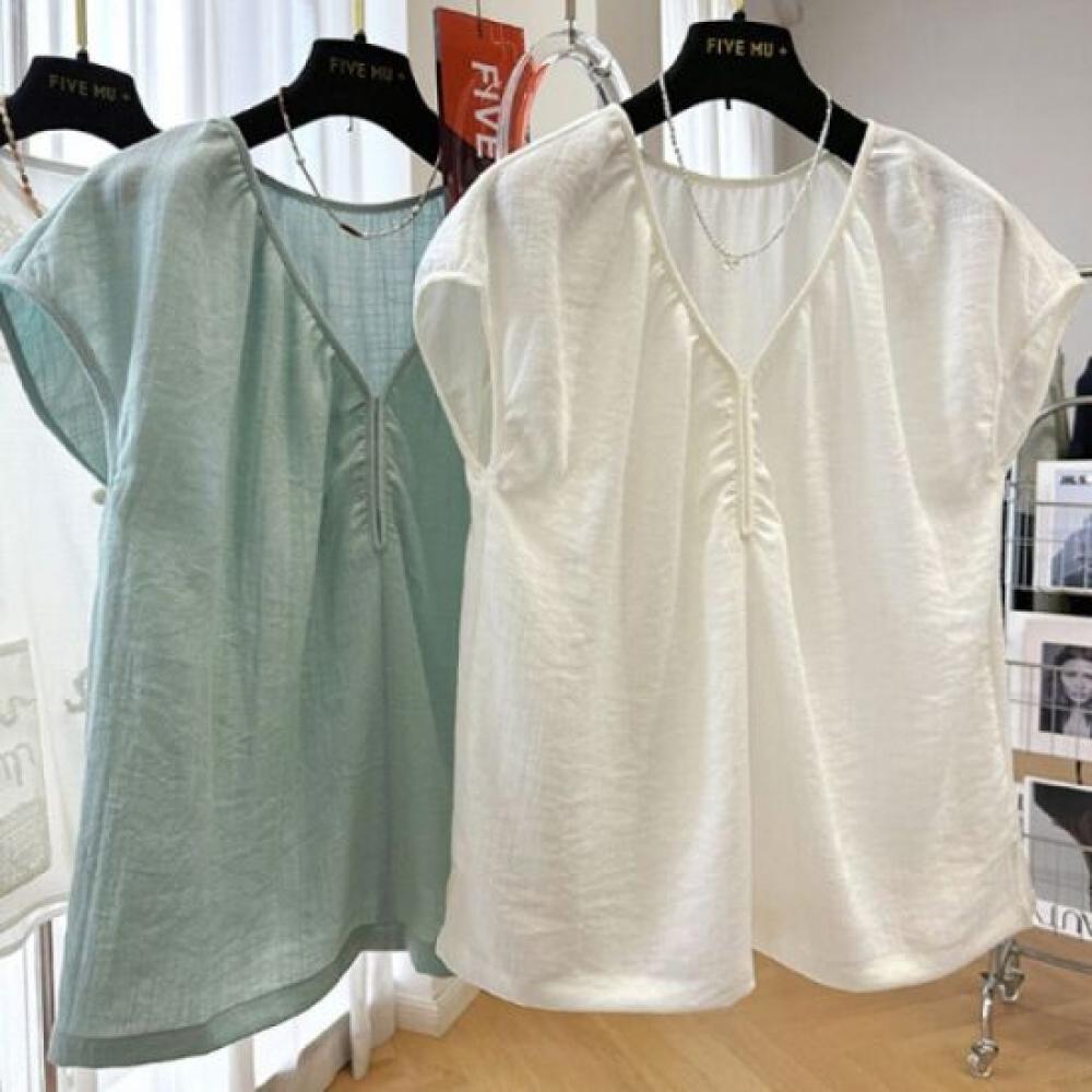 Rellawear Women V Neck Short sleeVe Top 2color 250521 Hy30