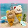 Cream Ice Bear Plush Keychain With Flower Decoration For Teens And Collectors