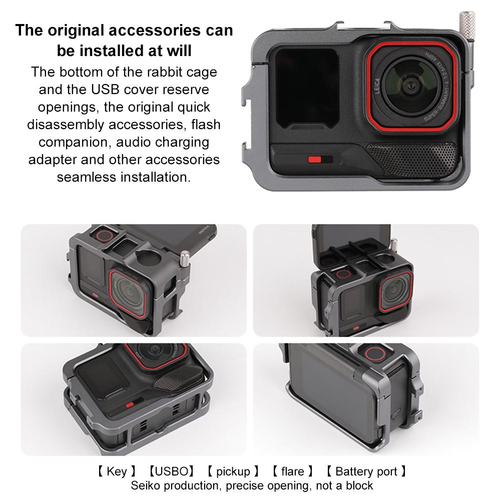 Aluminum Frame Cage W/ Cold Shoe Metal Protective Case Camera Cage for Insta360 Ace Pro 2 for Insta360 Ace/Insta360 Ace Pro