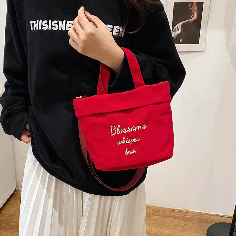 2025 Women's Fashion Canvas Embroidered Tote - Casual Crossbody Small Bucket Bag