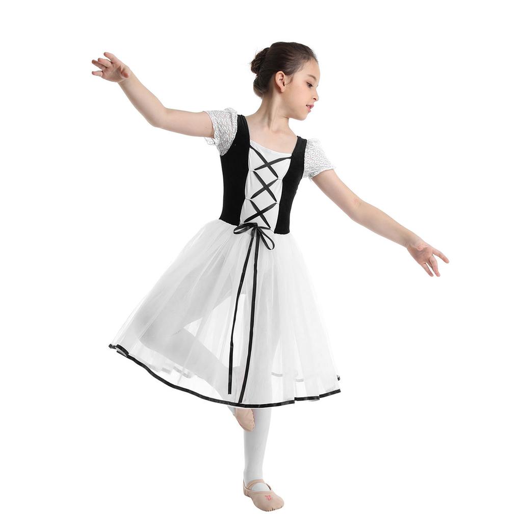 Детский бархатный сетчатый балетный купальник с кружевными рукавами-пузырями и пачкой, платье для танцев и гимнастики