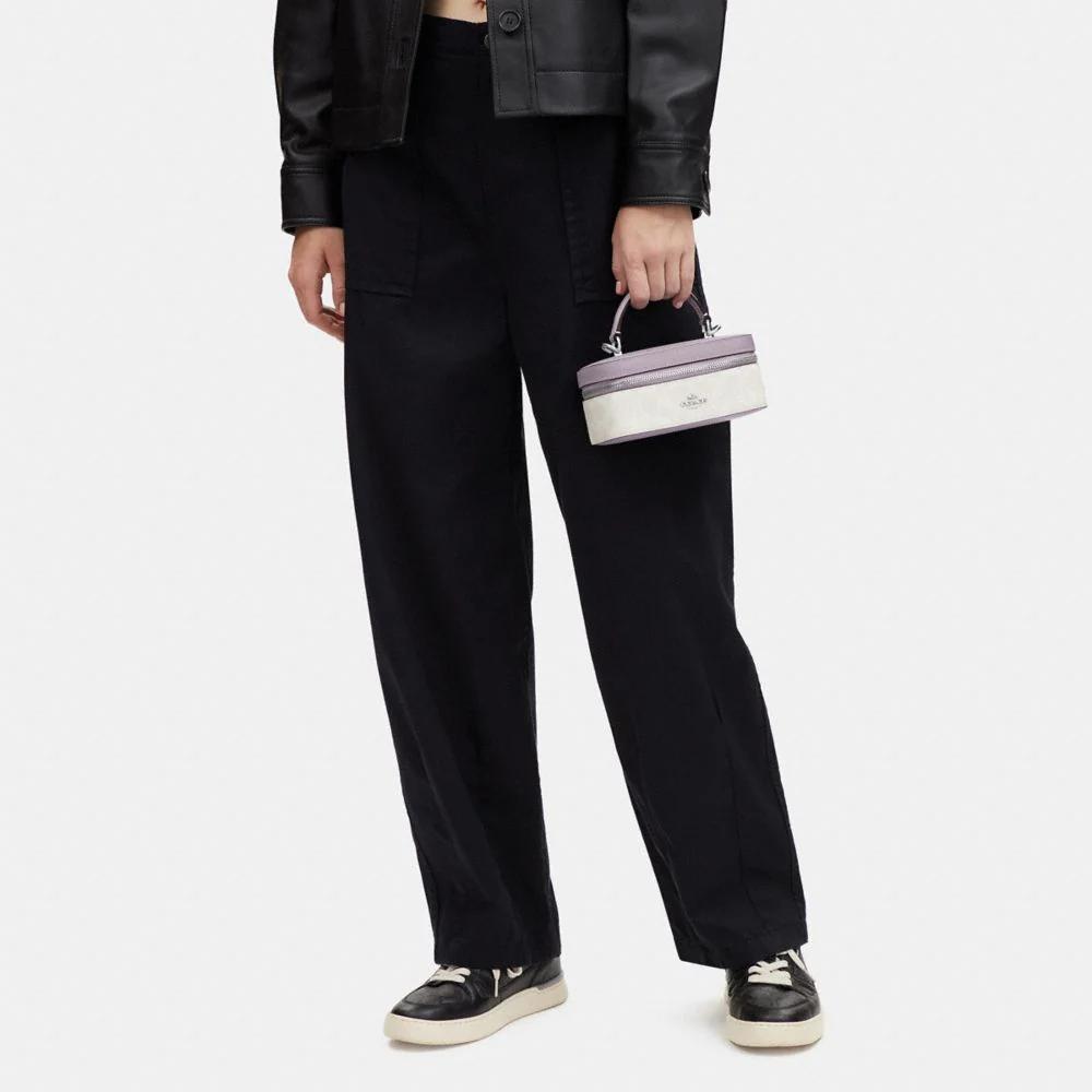 New COACH Canvas With Leather Box Bag, Handbag, Shoulder Bag, Crossbody Bag Trumpets Women's White & Purple CJ522-SVVVJ