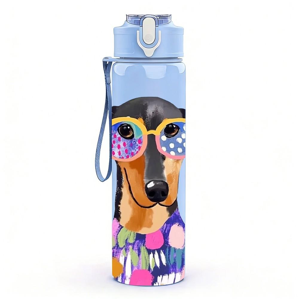 1PC Sunglass Dachshund Dog 750ml Color Plastic Sports Water Bottle Leakproof Flip Straw Lid Suitable for Sports Office Home Use