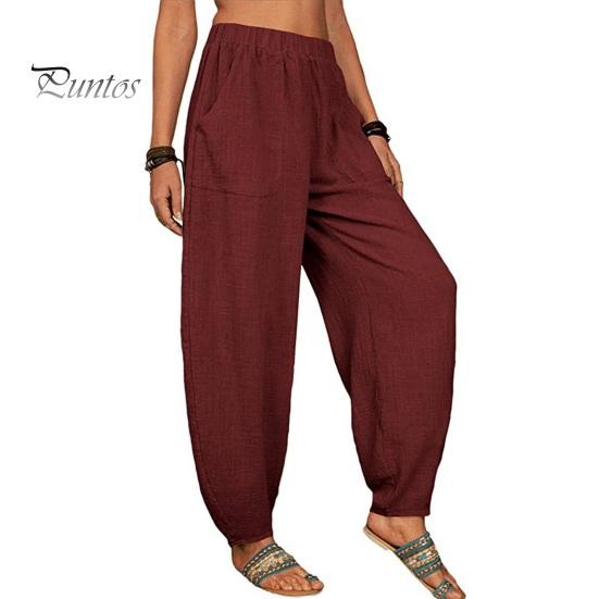 Женские повседневные брюки, эластичные, с высокой талией, однотонные шаровары с карманами, свободный крой, дышащие, длинные брюки, повседневная одежда