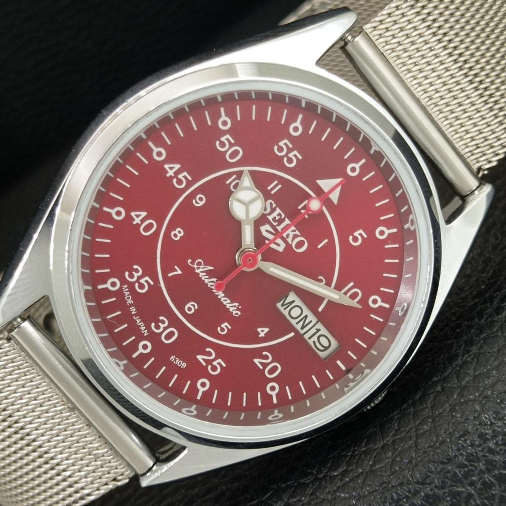 ВИНТАЖНЫЕ АВТОМАТИЧЕСКИЕ SEIKO 5 6309A ВОССТАНОВЛЕННЫЕ ЯПОНСКИЕ МУЖСКИЕ ЧАСЫ С КРАСНЫМ ЦИФЕРБЛАТОМ a444642-1