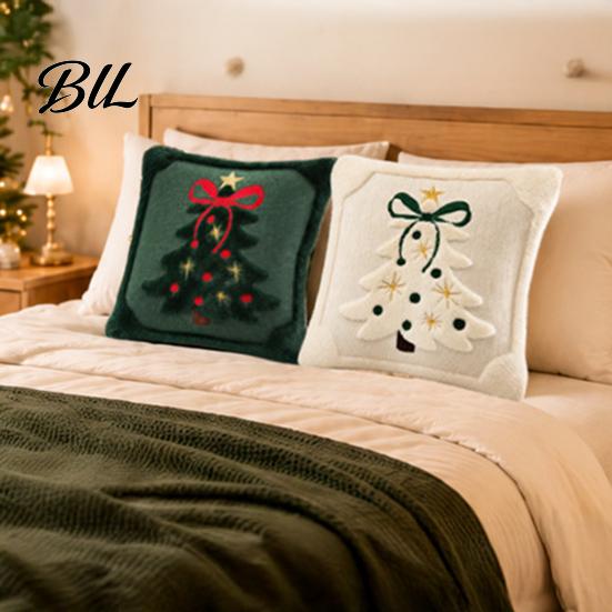 Decorative Throw Pillows for Couch Christmas Plush Pillowcase, 3D Embroidered Design Soft Pillow Holiday Living Room Decor Cover, Cushion Cover
