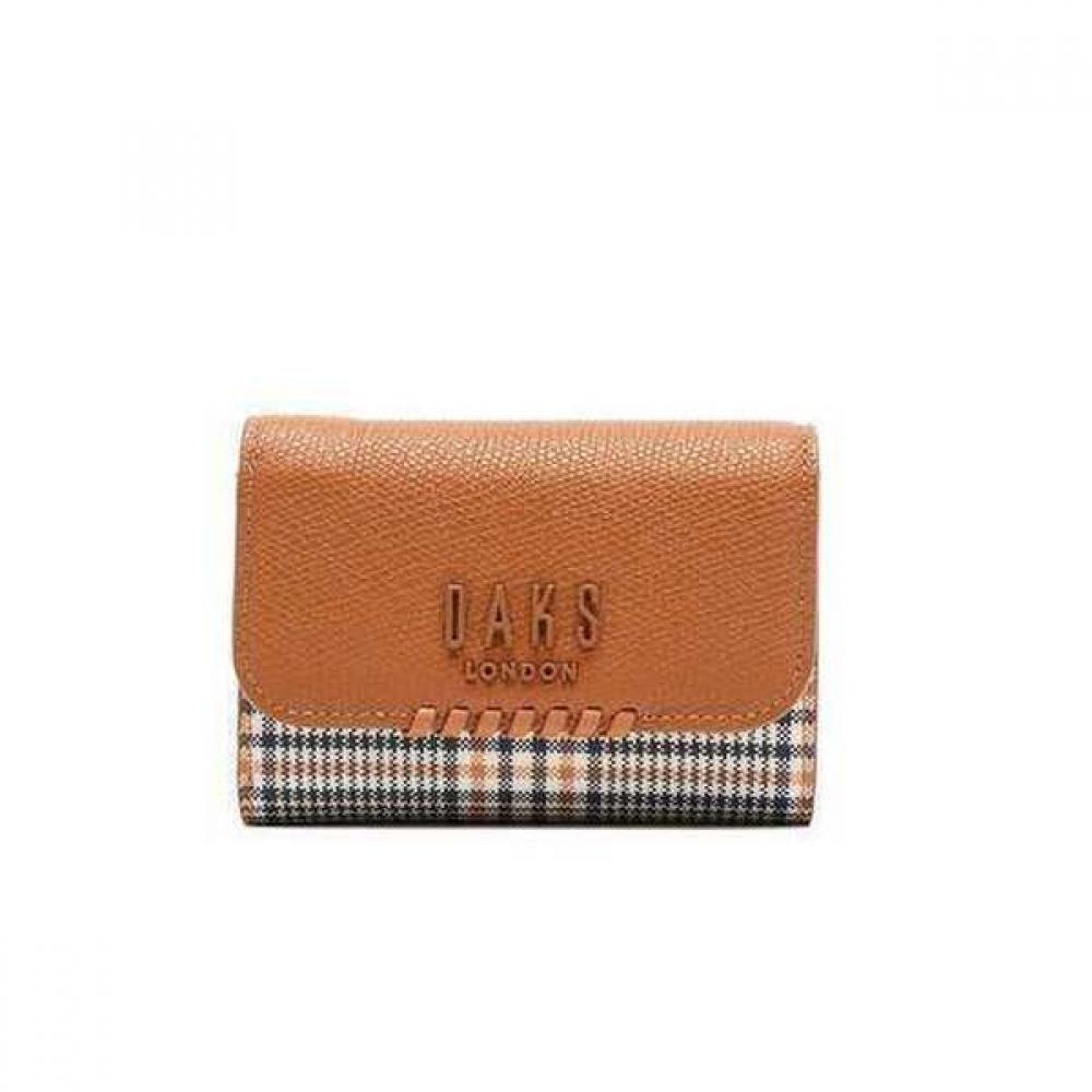 Daks Brown Check Pattern Leather Combination Wallet 3 Fold Dcwa2e624