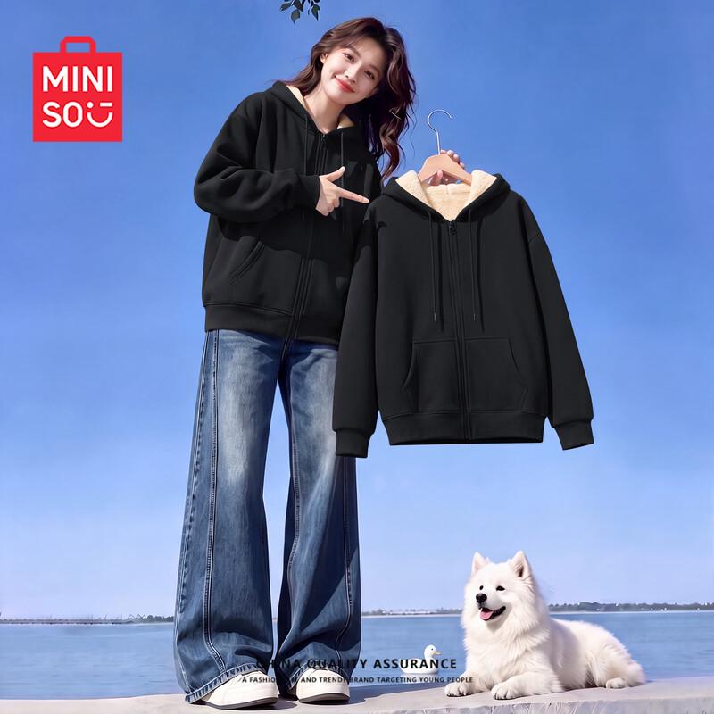 MINISO Женская зимняя толстовка с капюшоном на флисовой подкладке
