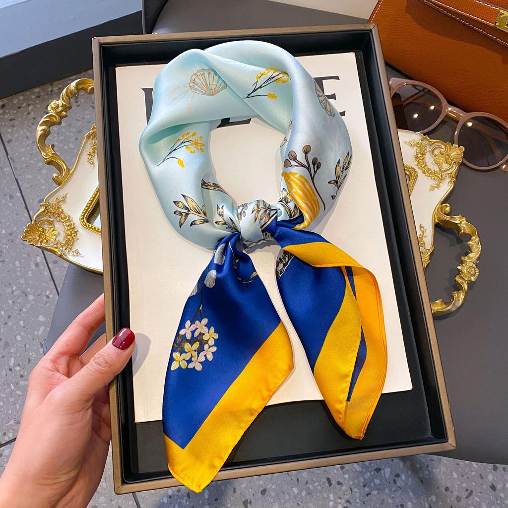 Small Silk Scarf Women'S Versatile High-End Decorative Square Scarf Professional Small Scarf Simulation Silk Korean Version Streamer Bag
