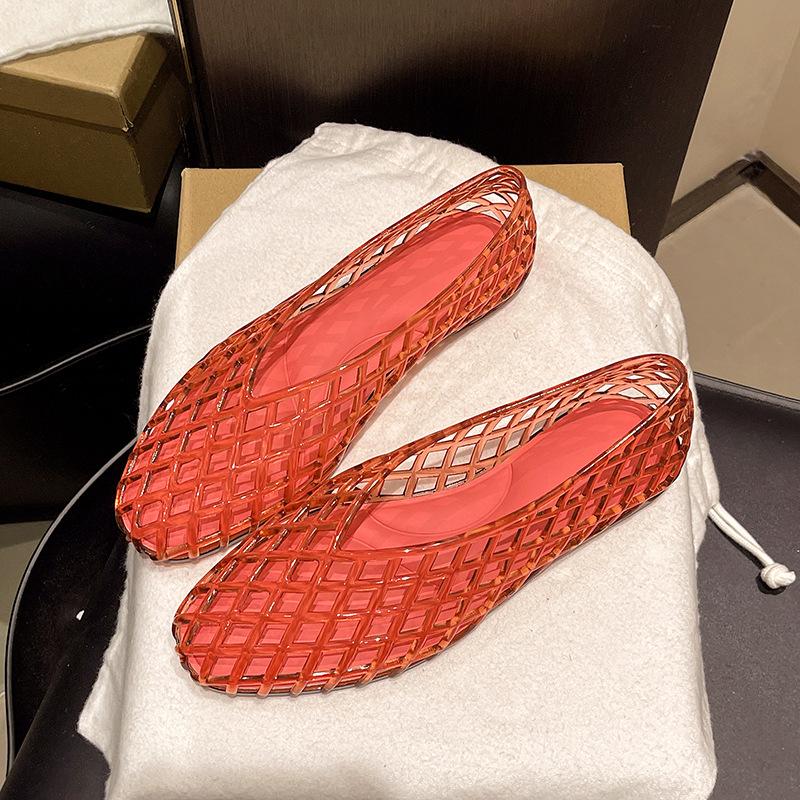 Women's Fashion Flat Slippers Pvc Crystal Slip-on Jelly Sandals Comfortable Summer Beach Shoes Hollow Breathable Casual