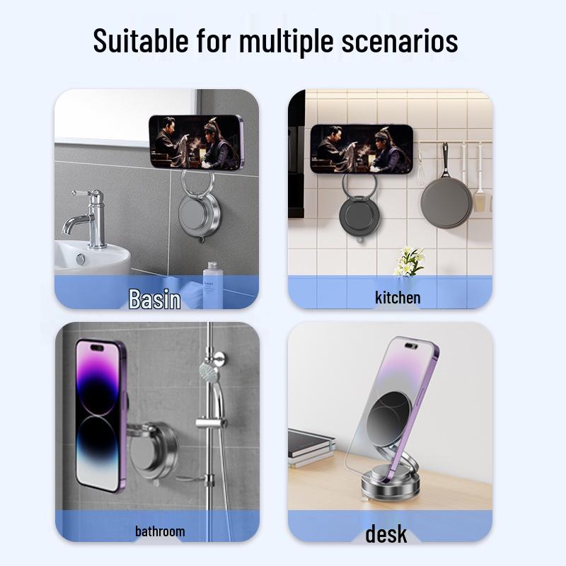 Multifunctional Foldable Rotatable Vacuum Magnetic Phone Holder with Adjustable Height and Portable Mini Suction Cup