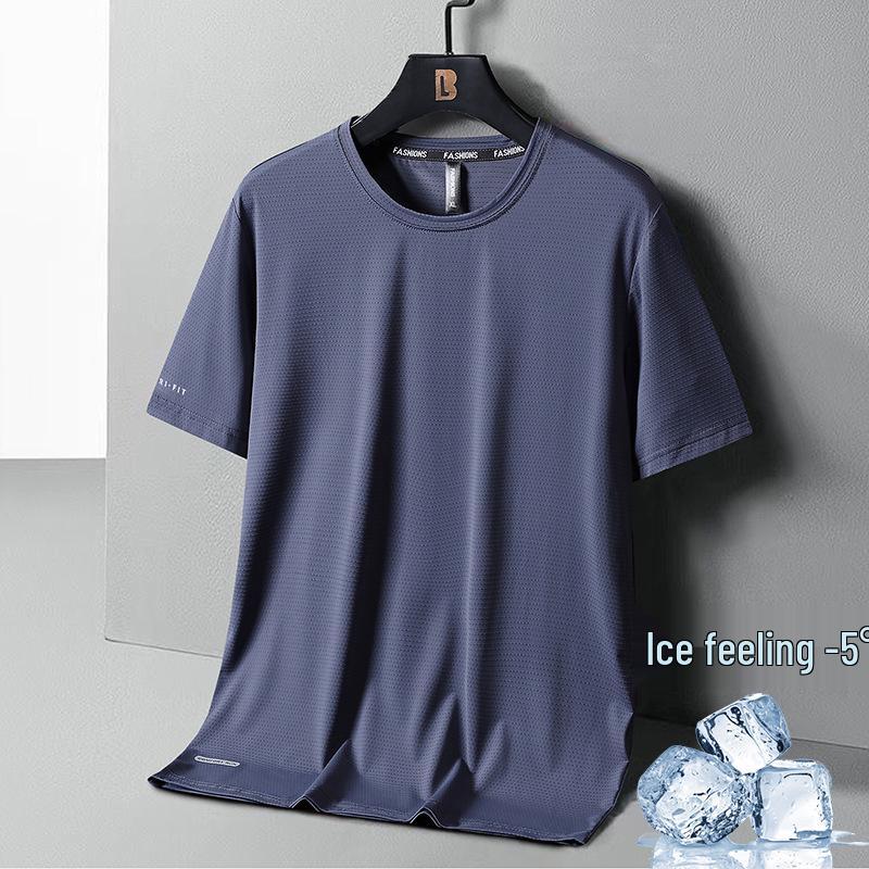 Men's Plus Size Quick-Dry Ice Silk Sports T-Shirt - Breathable, Loose Fit, Short-Sleeve