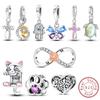 Шармы из настоящей меди Кошка Сердце Бабочка Женские подвески Подходят для оригинального браслета Pan Бусины Сделай сам Ручная работа Ювелирные изделия