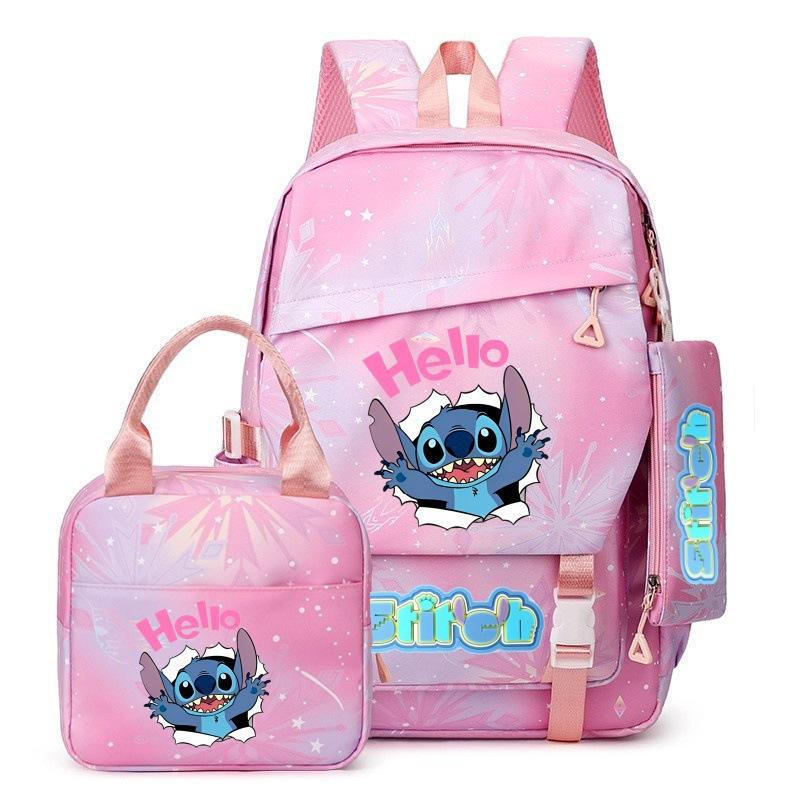 Disney Stitch Backpack for Elementary School Girls Lightweight Ergonomic Large Capacity Double Shoulder Bag for Grades 1-6 Blue