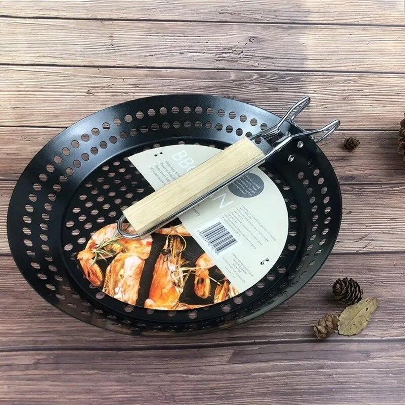 Большой размер из нержавеющей стали с антипригарным покрытием, складной поднос для гриля для барбекю, открытый кемпинг, овощной поднос для блинов, говядины, круглая корзина для гриля