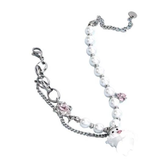 Женский браслет с подвеской в виде мультяшного привидения, искусственный жемчуг, подходящий по цвету, регулируемый, с удлиненной цепочкой, подарок на Хэллоуин, наручные украшения