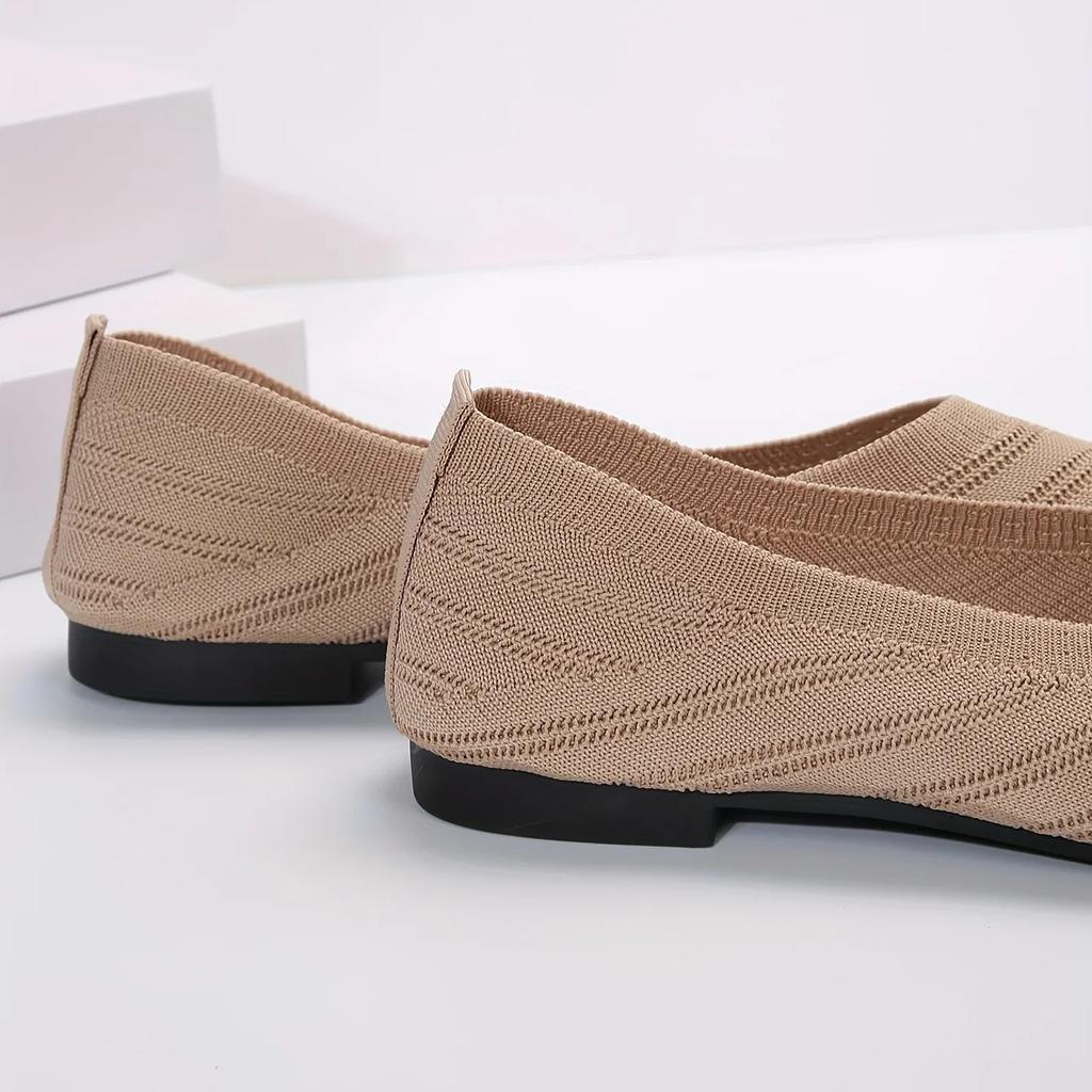 Women's Pointed Toe Flat Shoes Solid Color Knitted Slip On Shoes Casual Breathable Flats Women Flat Loafers Comfort Ladies Shoes