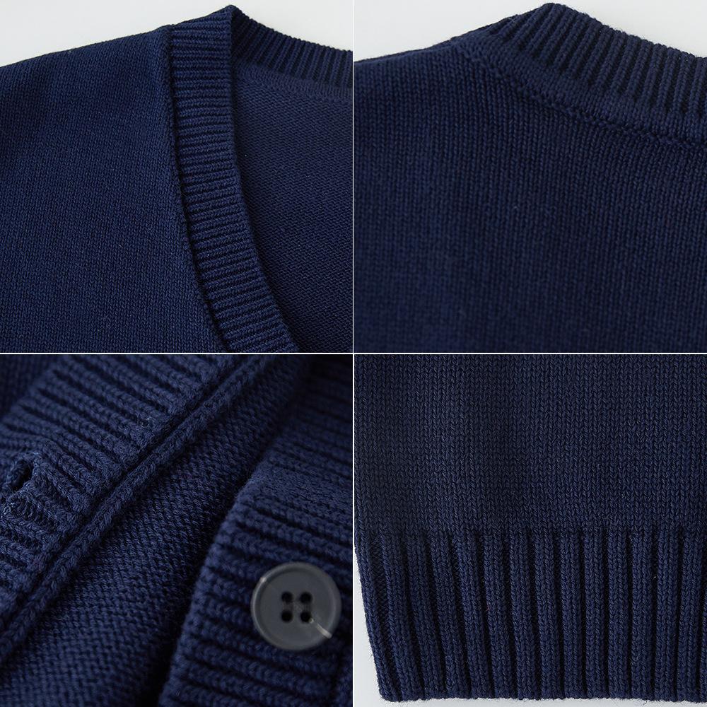 Вязаный кардиган с V-образным вырезом и вышивкой для детей среднего и старшего возраста, куртка с длинными рукавами, весенне-осенний хлопковый вязаный кардиган для мальчиков и девочек