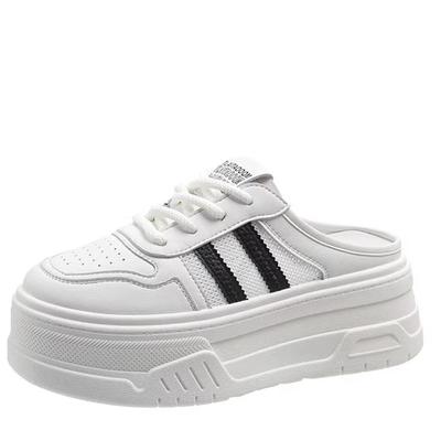 Модные белые туфли на толстом каблуке для женщин, летние, новые стильные тапочки-кроссовки, сетчатые дышащие, модные тапочки без застежек, ленивые полутапочки