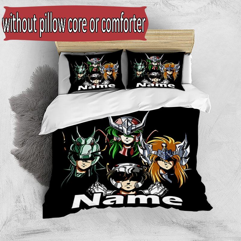 3pcs Duvet Cover Set (1*Duvet Cover + 2*Pillowcase, Without Core), Custom Name Saint Seiya Pattern Bedding Set, Home Bedroom Decor Gift