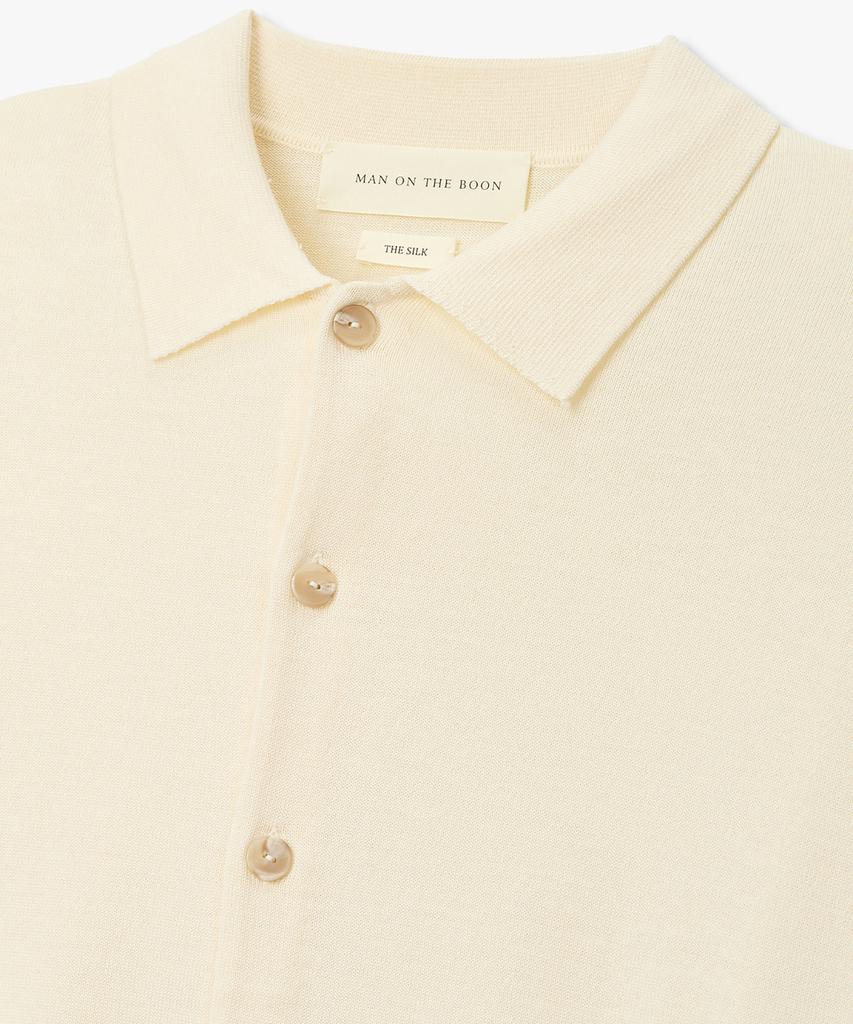 Man On The Boon Silk Wool Polo Cardigan_Cream 4716113012