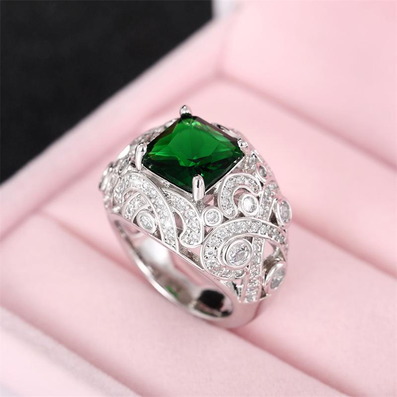 French Color Treasure High-End Emerald Ring, Niche Design Light Luxury Versatile Zircon Women'S Ring