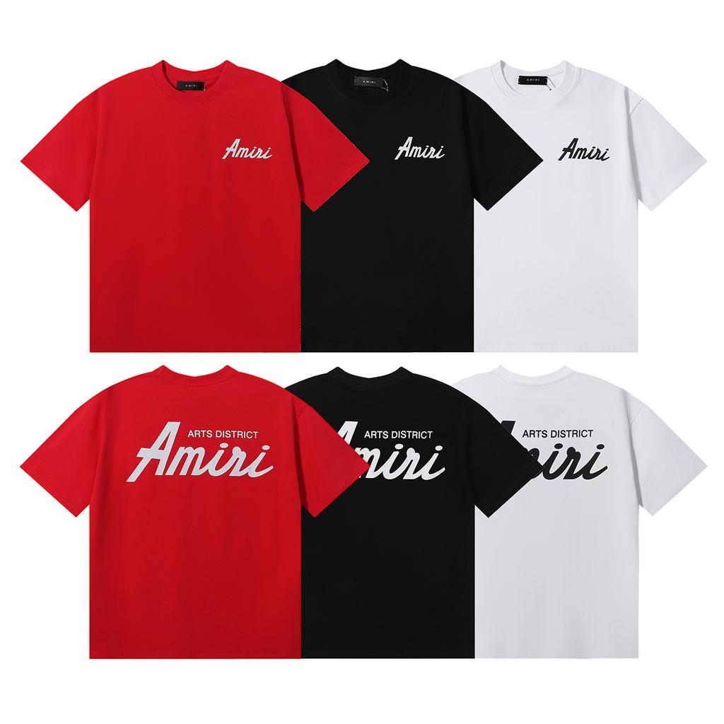 990 Amiri 2025 Summer New Men's and Women's Loose High Quality Cotton Plus Size T-shirt Couple T-Shirt Simple Logo Printing