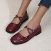 Fashion 202 New Women Shoes Retro Flat Heeled Ballet Shoes for Woman Square Toe Cross Strap Mary Jane Red Single Shoes Zapatos De Mujer