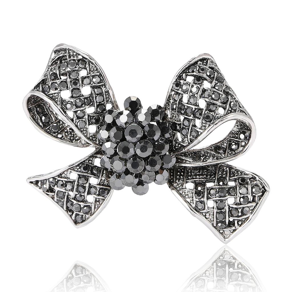 Popular Retro Alloy Rhinestone Bow Brooch Luxury Exquisite Ladies Clothing Brooch Ornament Pin