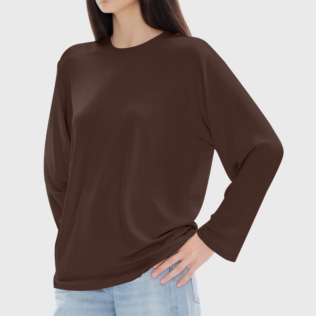 Женская модная повседневная блузка с длинным рукавом и круглым вырезом, пуловер