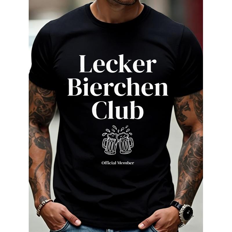 Black T Shirt with Lecker Bierchen Club Print And Beer Mugs Design for Casual Wear And Beer Lovers Events