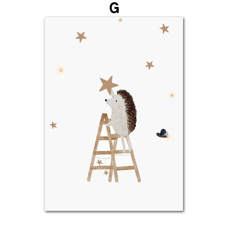 Бохо Детская Медведь Кролик Обезьяна Луна Номер Алфавит Настенное Искусство детские принты Плакаты Для Детской Комнаты Детский Декор Холст Картины