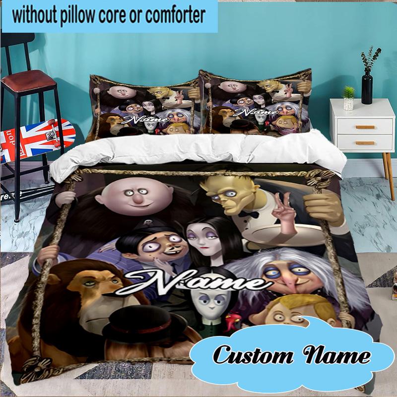 Custom Name 3PCS Addams Fan family Portrait Bedding Set Including 1pc Duvet Cover And 2pcs Pillowcases for Bedroom, Dormitory Gift Home Decor