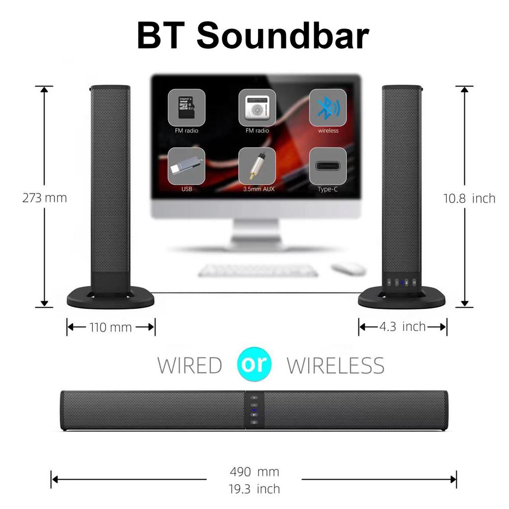 BS-36 Съемный длинный динамик для дома, уличного ТВ, компьютера, эхо-стены, BT, аудио, металлическая сетка динамика