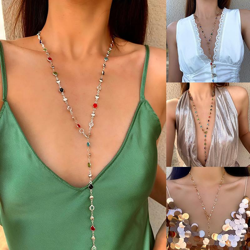 1 шт., серебряное украшение в горошек для вечеринок, модное длинное ожерелье, летнее, красочное, золотистое, многостильное