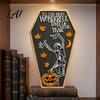 Unique Halloween Presents Table Sign Spooky Message Board Wooden Tabletop Centerpiece with Skeleton Ornaments And Maple Leaves for Haunted