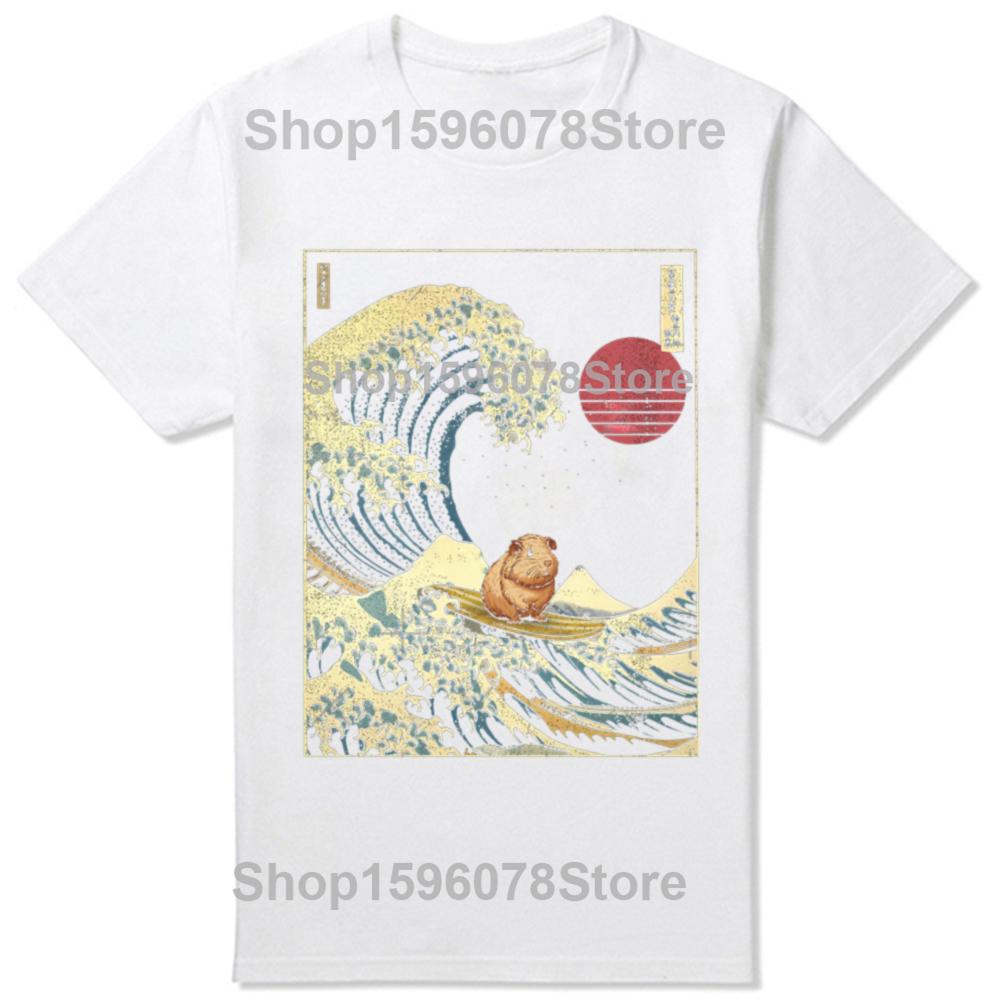 Funny Guinea Pig Kanagawa Japanese Surfing Wave T Shirts Cotton Humor Streetwear Tee Shirt Short Sleeve Unisex Loose Clothing