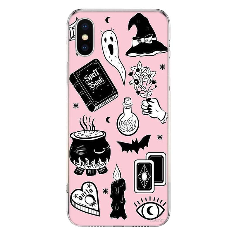 Розовый Череп Кошки Колдунья Ведьма Чехол для Телефона Для iPhone 11 12 13 Mini 14 15 Plus 17 Air 16 Pro Max 16E 7 8 SE 2020 Индивидуальная Печать
