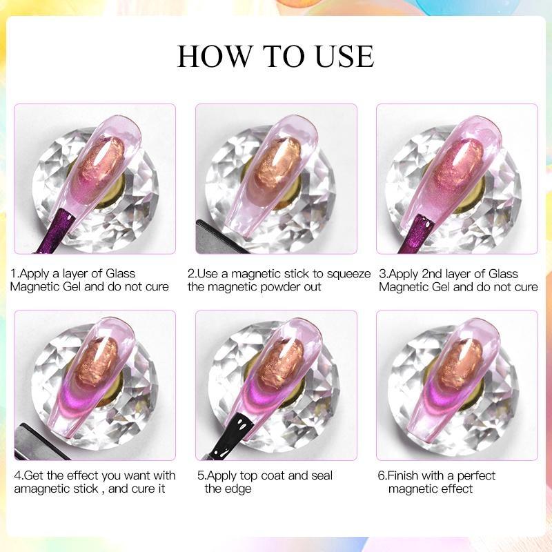 MEET ACROSS 7ml Glass Cat Eye Magnetic Gel Glitter Colorful Laser Gel Nail Polish Semi Permanent Shiny Varnish UV Gel for Nail Art Design